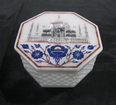 6'' x 6'' x2'' Marble Jewelry Box Marquetry Floral lapis Inlay Work Home Decor