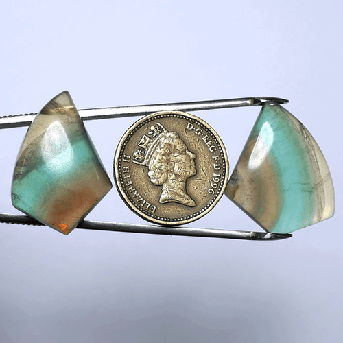 2 PC \\ 1 Pair Natural Rainbow Fluorite Hi-Quality 27mm-28mm Cabochon Gemstones - Picture 4 of 11
