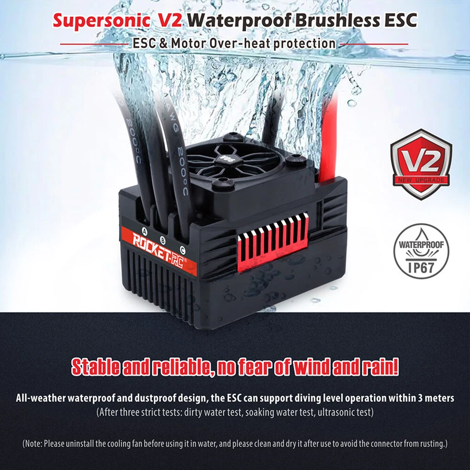 Rocket V2 Supersonic 110A ESC Waterproof Brushless w/ BEC for 1/10 RC 3650 Motor - Image 3 of 4