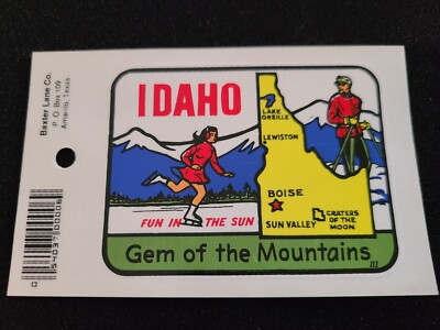 Idaho Gem of the Mountains Vintage State Travel Souvenir Decal / Window Sticker