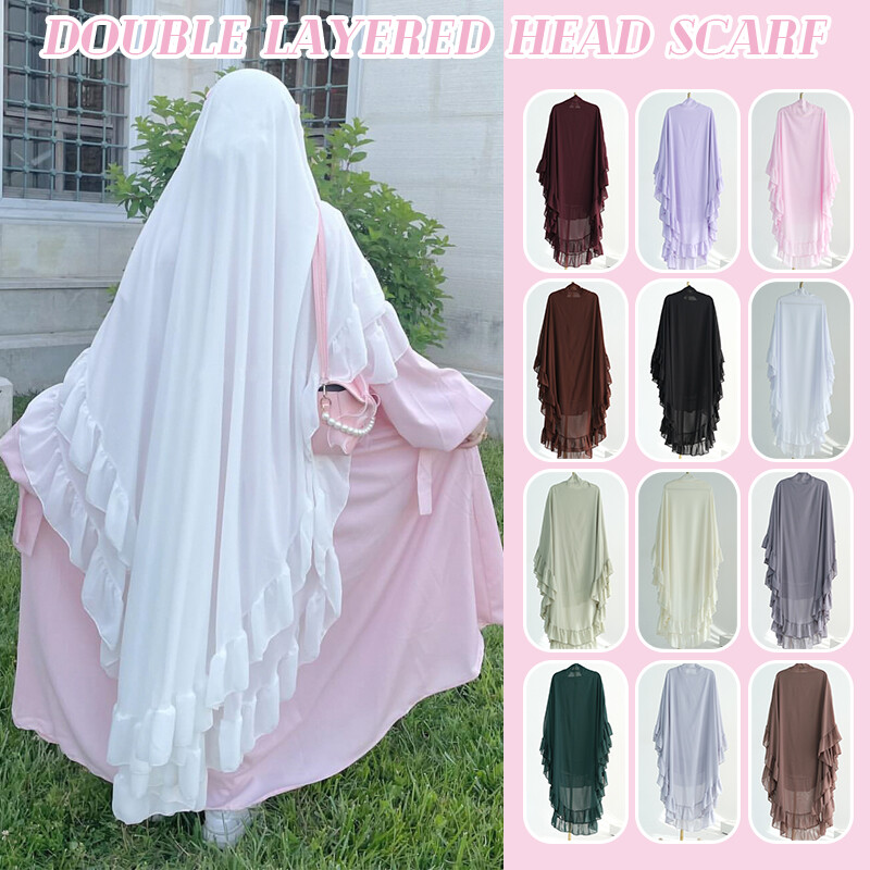 Ramadan Muslim Prayer Hijab Double Layer Head Scarf for Women