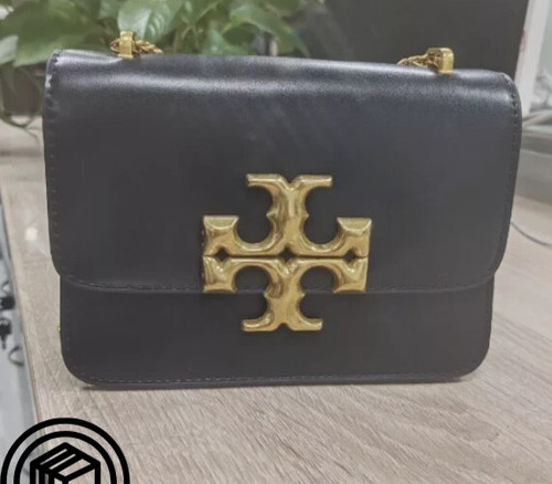 NEW TORY BURCH TB Black Square Leather Wallet Crossbody Bag Purse Gold Chain