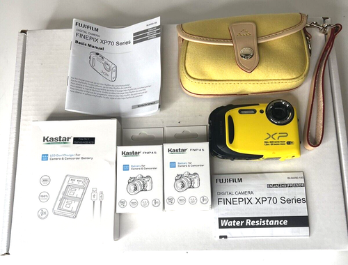 FujiFilm FinePix XP70 Digital Camera 16MP Yellow SEE IT WORK W Dooney Bourke Bag