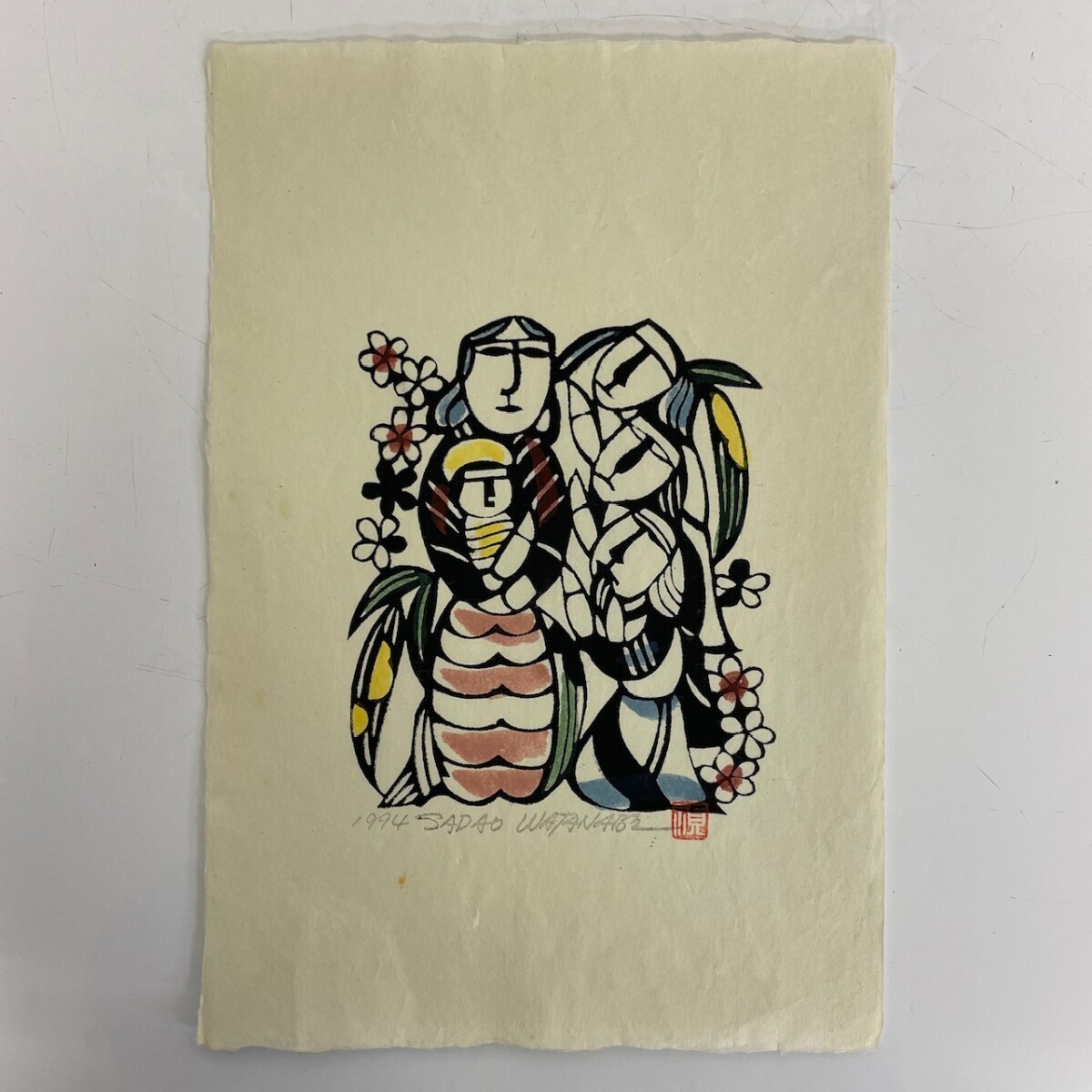 WATANABE Sadao Type-dyed Woodblock Print Signed Sheet Only