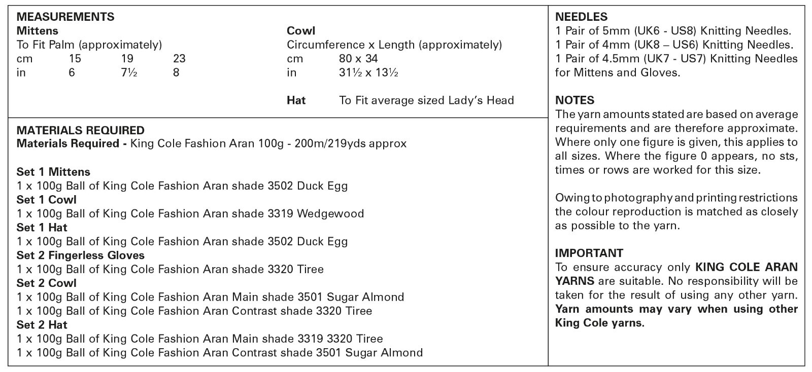 King Cole Aran Knitting Pattern - 5970 Ladies Accessories