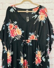 XS/S/M/L/XL New Black Pink Red Yellow Floral Print Kaftan Beach Cover Dress