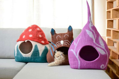 Handmade Eco-friendly Wool Cat Cave Beds| Comfortable Hideaway for your Cats