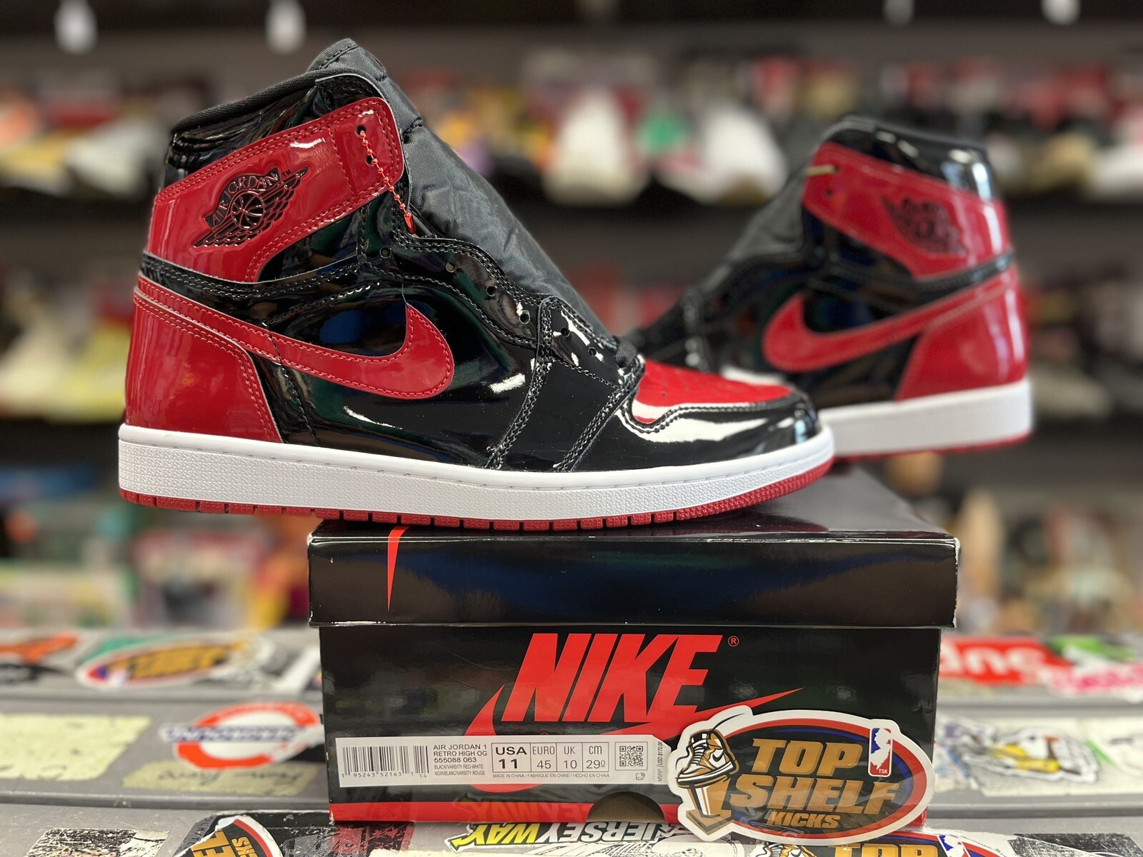 black red patent leather jordans