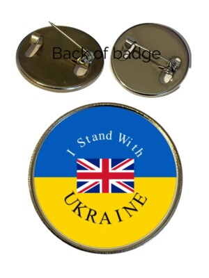 I Stand With Ukraine Solid Metal Lapel Flag Dome Badge