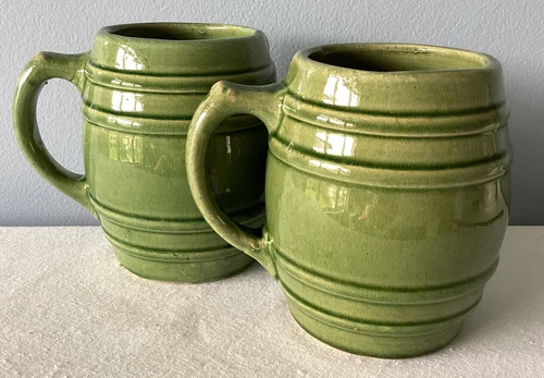 Vintage Nelson McCoy Art Pottery Mug No. 16 Green Barrel Stoneware Stein Tankard