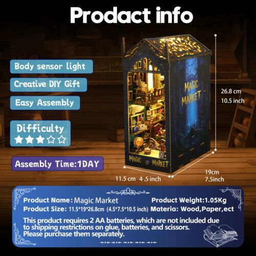 DIY Book Nook Kit with Sensor Light - Creative Wooden Magic Market Model - Picture 2 of 10