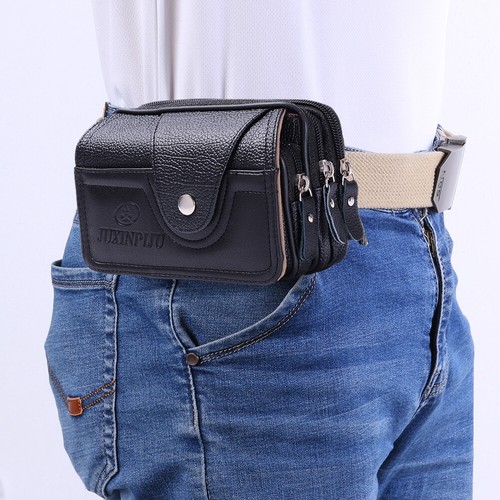 Men PU Leather Waterproof Waist Bag Mobile Phone Belt Pouch Wallet (Black) - Picture 3 of 6