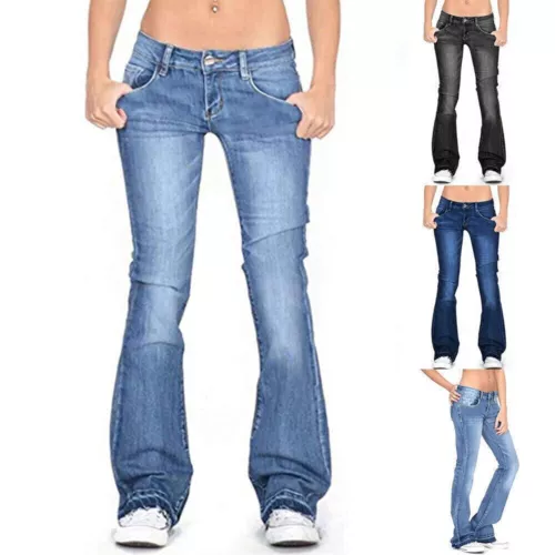 Damen Bootcut Jeans Hose Hüftjeans Schlaghose Flared Weites Bein Denim Jeanshose - Bild 1 von 22