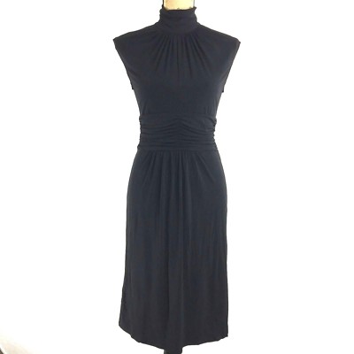 NWT Max & Cleo Dress SMALL Classy Black  Mock Keyhole Jersey Below Knee $88