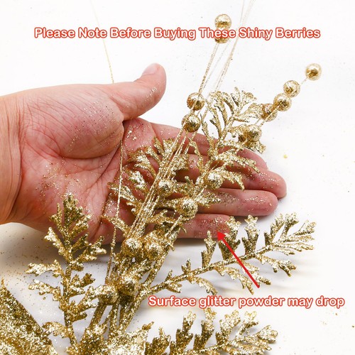 Artificial Glitter Berry Stem Ornaments 18 Pack 17.5 Inch Rose Gold Fake Christm - Picture 6 of 7
