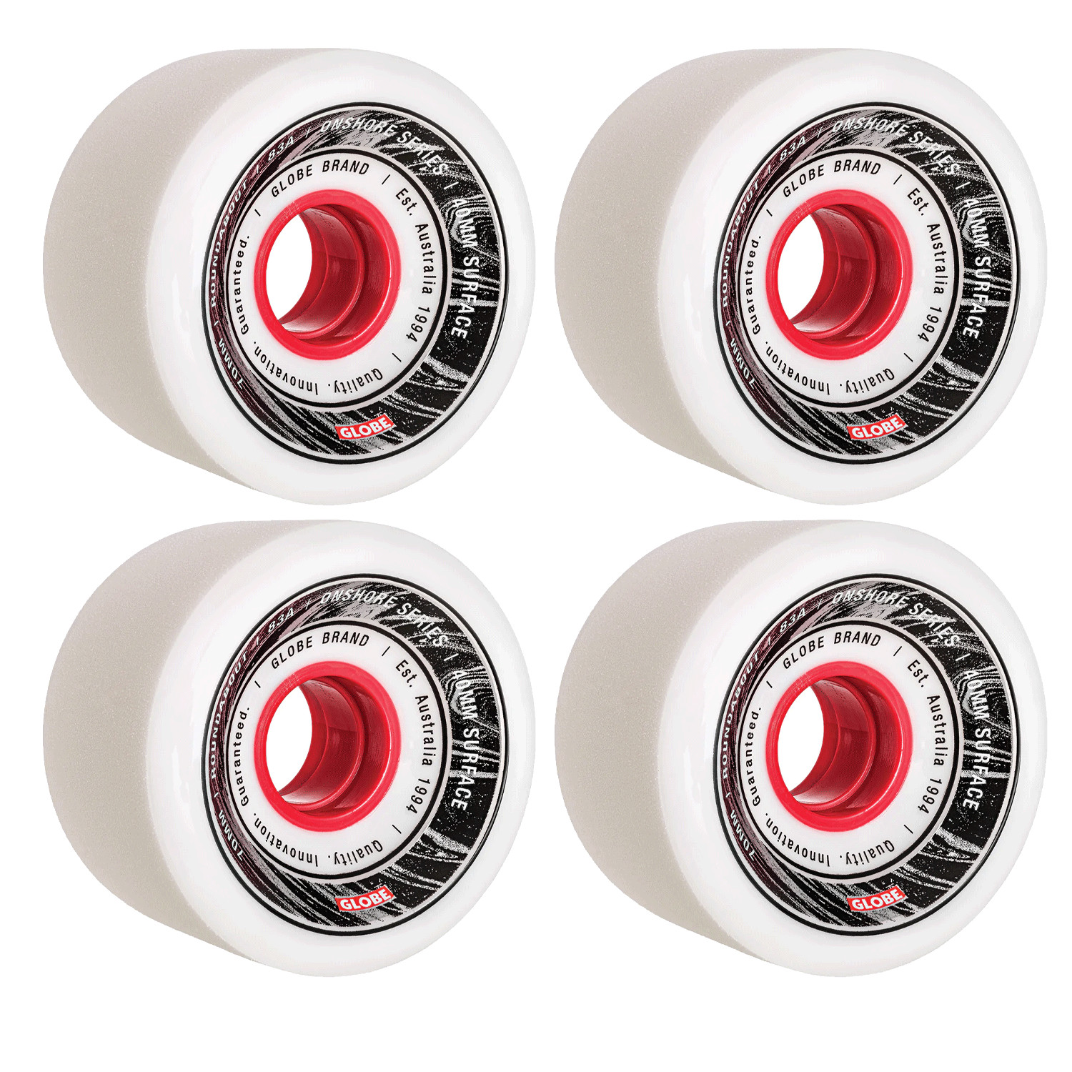 Longboard Cruiser Wheels Roundabout Onshore 70mm 83a White/red