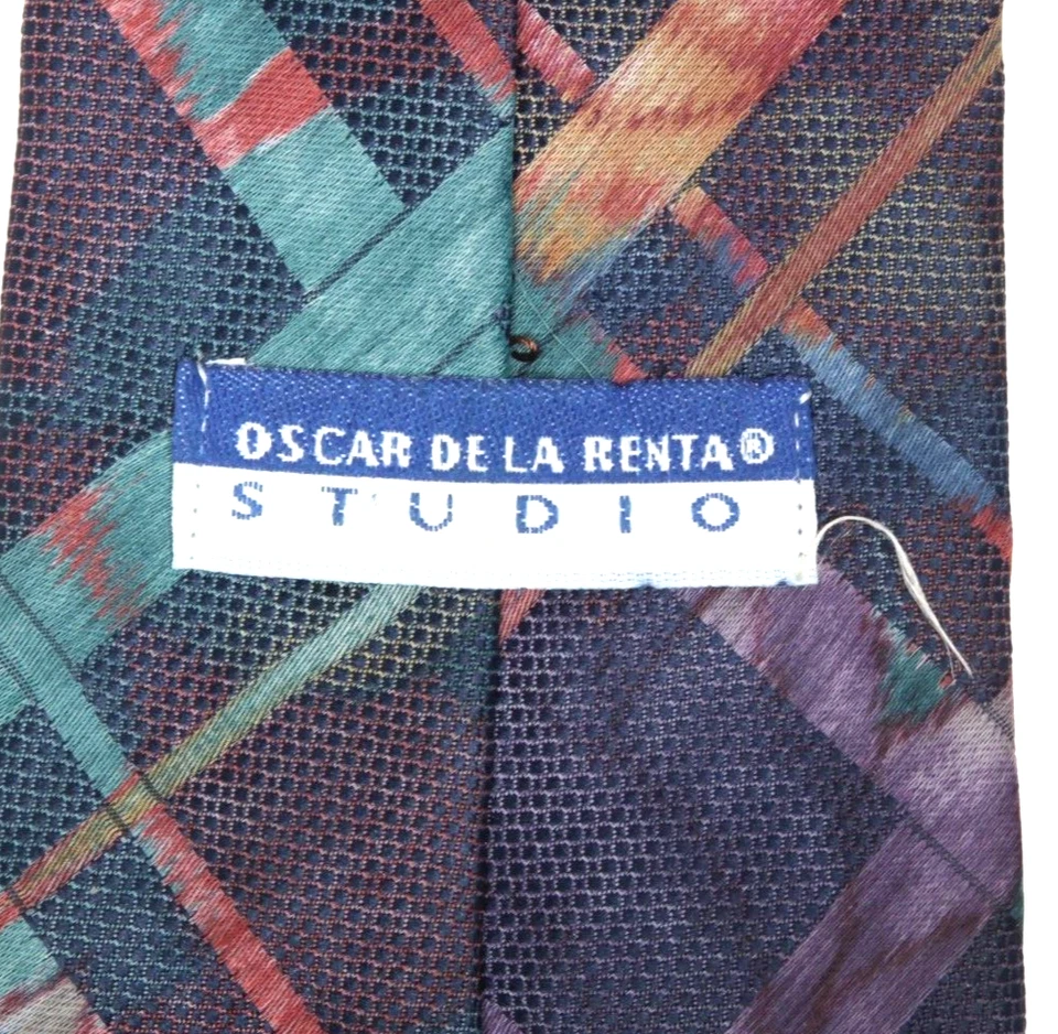 Corbata de cuello vintage para hombre OSCAR DE LA RENTA STUDIO arco iris a cuadros Foto 3 de 3