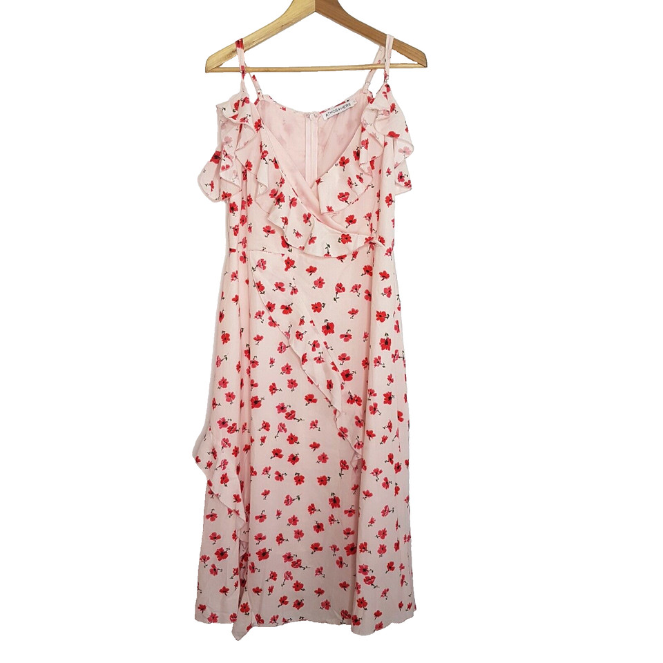 Atmos&Here Floral Sundress Dress SZ 18 Lafia Pink Ruffles Cold Shoulder Lined