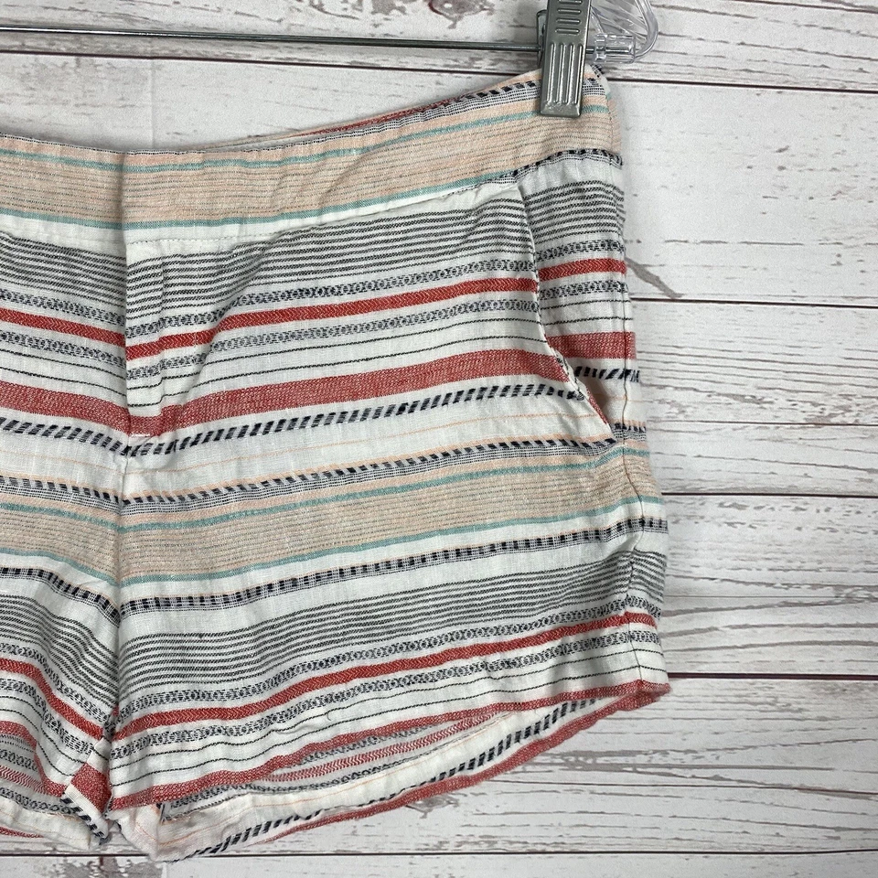 Joie Women’s Merci Shorts Size 2 White Black Red Orange Striped Linen - Image 3 of 4