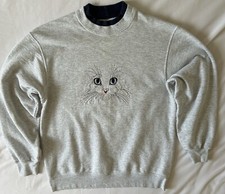 Vintage Cat Crewneck Sweatshirt Sz M Fruit Of The Loom Tag 90s