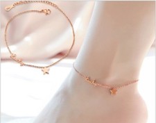 Rose Gold Stainless Steel Lucky Star Anklet Foot Ankle Chain Bracelet Gift PE13