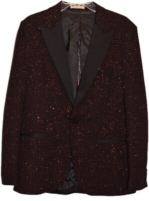 Mehmet Emin Teke Tuxedo Jacket Men 38R Metallic Red 1 Button Double Vent Blazer
