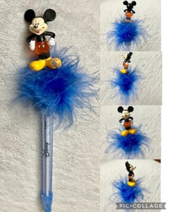 VINTAGE Mickey Mouse Mini Figurine Blue Pen with Feather Decoration