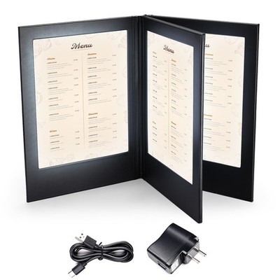 WeChef LED Backlit Menu Holder Cover Folding Panel 4 View Fits 8''x11'' Paper Club