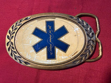 Vtg. EMT Emergency Medical Technician Brass  Enamel Belt Buckle Aminco C. 1980