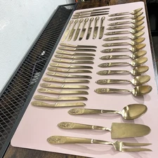 Vintage Siam Bronze Flatware Cutlery Set 39 Pieces Buddha 3 Serving Taiwan
