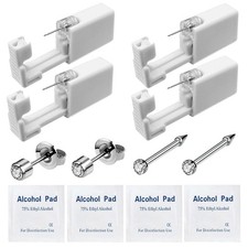 2 PCS Nose Piercing 2 PCS Ear Piercing Kit Safe Beginners Silver Body Tool