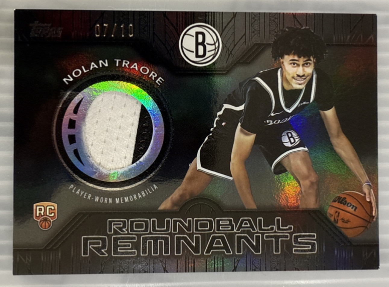 2025 Topps Flagship Nolan Traore Roundball Remnants Black Foil /10 RC Nets