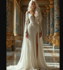 Victorian Queen Boho Wedding Dress High Slit LongSleeve Lace Chiffon Bridal Gown