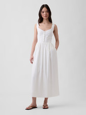 Gap S Linen-Blend Lace-Inset Maxi Dress White #878189