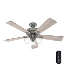 Hunter Fan 52 inch Matte Silver Indoor Ceiling Fan with Remote Control and Light