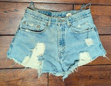 VTG Levis Women's 505 Reg Fit Denim 2" Cut-Off Shorts Destroyed Distressed Sz 30