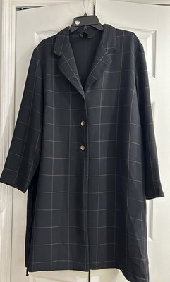 Ashley Stewart Navy Window Pane Shirt Dress~Poly/Rayon~Side slits~Plus size 18W