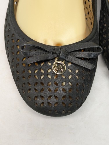 Michael Kors Olivia Black Flats Slip On Shoes Laser Cut-outs Bow Dangle MK 9.5 M - Picture 5 of 17