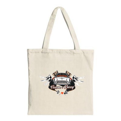 Stylish Cream Tote Bag with Classic Car Graphic Checkered Flags & ' Victorian 