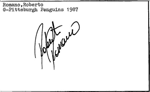 1980's -Roberto Romano- Signed/Autograph/Auto Index Card Pittsburgh Penguins NHL