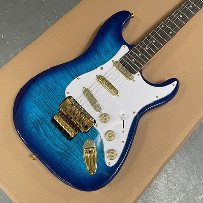 Blue ST 6-String Electric Guitar Gold Hardware floyd SSS Free Fast Ship