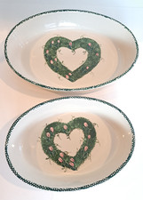 2 Ceramic Oval Nesting Casserole Dishes Heart Design Baking Dishes Easter Spring