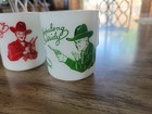 Vintage Hopalong Cassidy Milk Glass Mugs Red Green Hazel Atlas Pair — photo 2