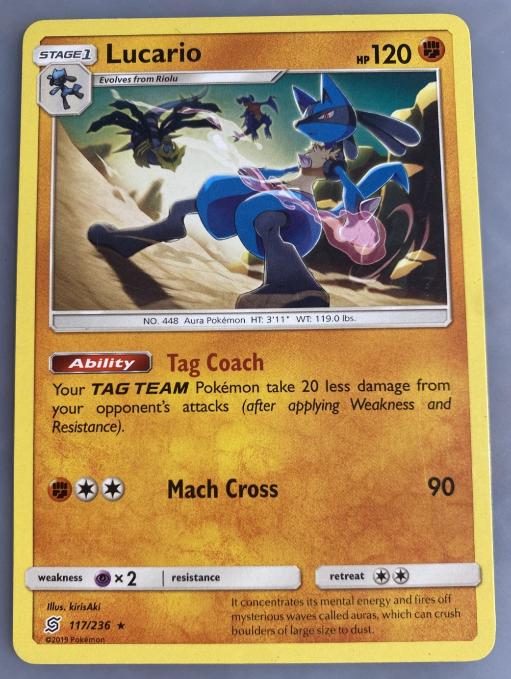 Lucario Rare Pokémon Trading Card Game Sun & Moon Unified Minds 117/236 LP 2019