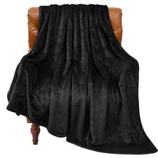 Fleece Blanket Black Throw Blankets for Couch  Bed, Luxury Plush Cozy Fuzzy