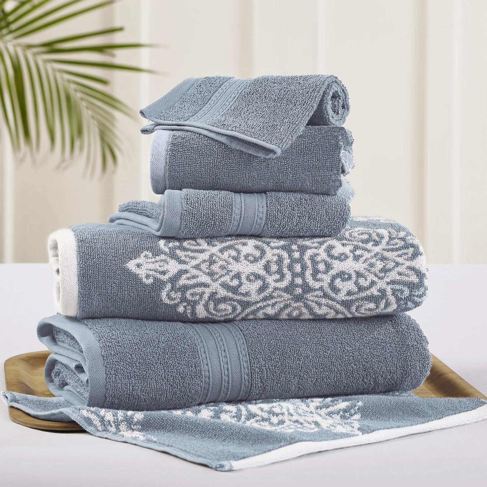 Artesia Damask 6-Piece 100% Combed Cotton Reversible Yarn Dyed Jacquard Towel...