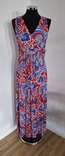 Phase Eight Paisley Maxi Dress UK 14 V Neck Red Blue Long Stretch Sleeveless