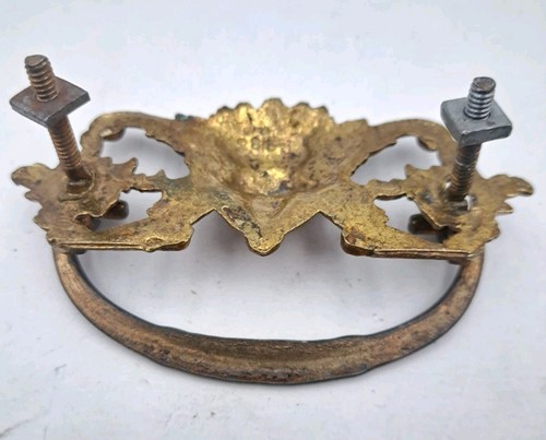 Antica maniglia cassetto estraibile cauzione faccia di leone ornata vecchia ferramenta ottone - Foto 7 di 11