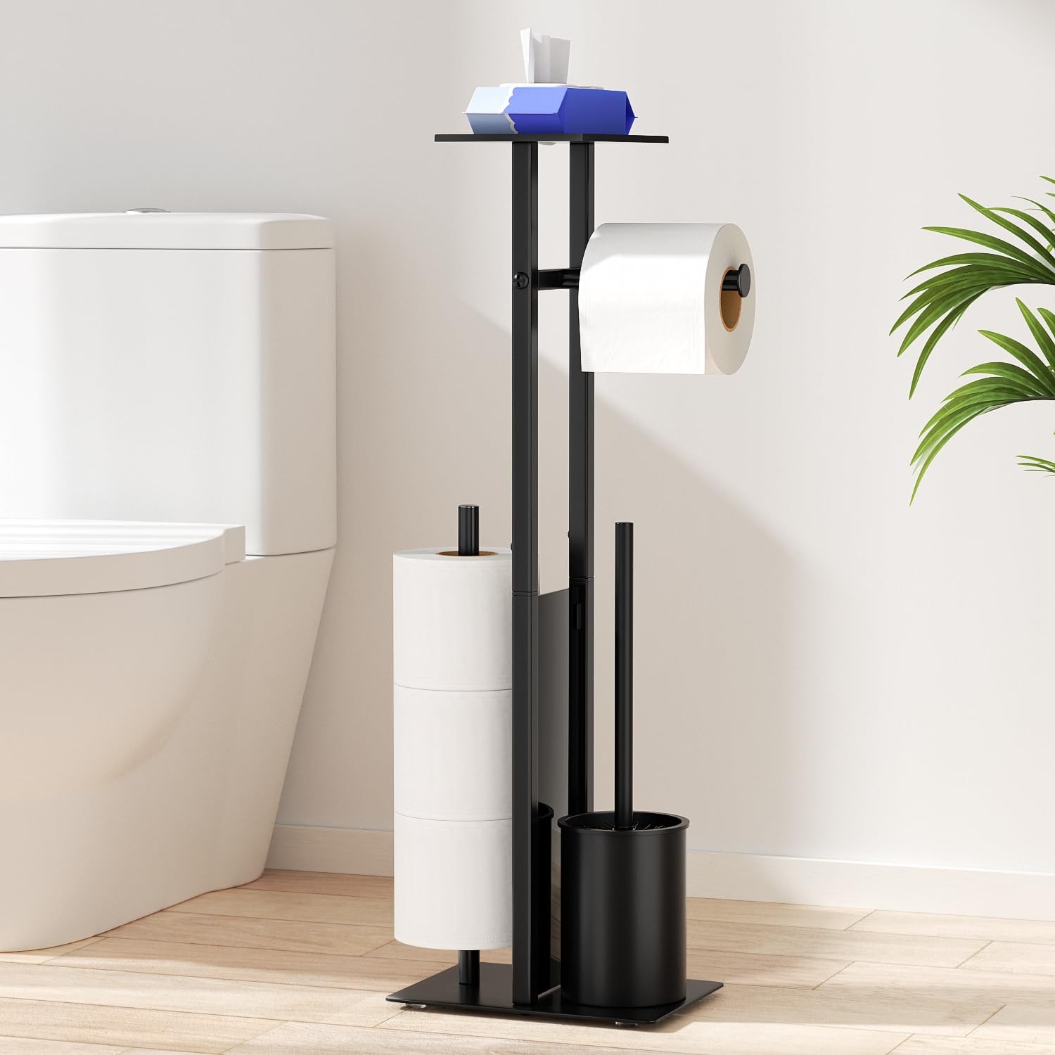 Porte-papier toilette en acier inoxydable et brosse WC - Ensemble de 2 pièces chromées