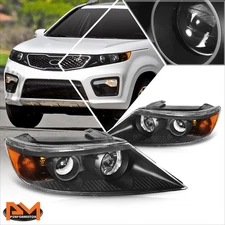 For 11-13 Sorento Factory Style Projector Headlights Black Housing Amber Corner